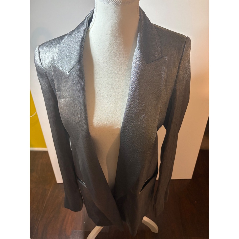 NWT ZARA Shimmery Metallic Blazer Jacket Silver Gunmetal Creased Textured Small